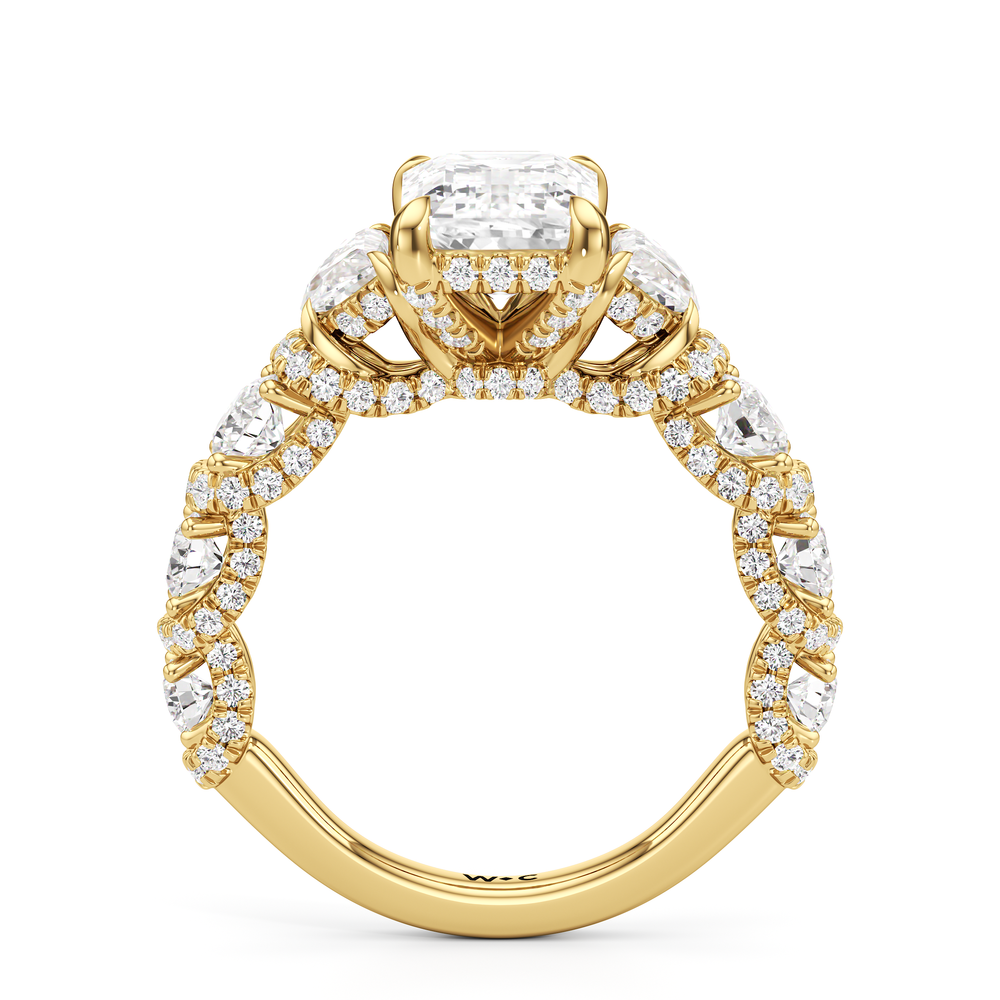 The Fulton Three Stone Half Moon Ring with Emerald Cut Diamond in 14KT Yellow Gold view 2
