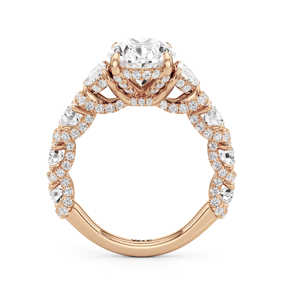 The Fulton Three Stone Half Moon Ring with Oval Cut Diamond in 14KT Rose Gold view 2
