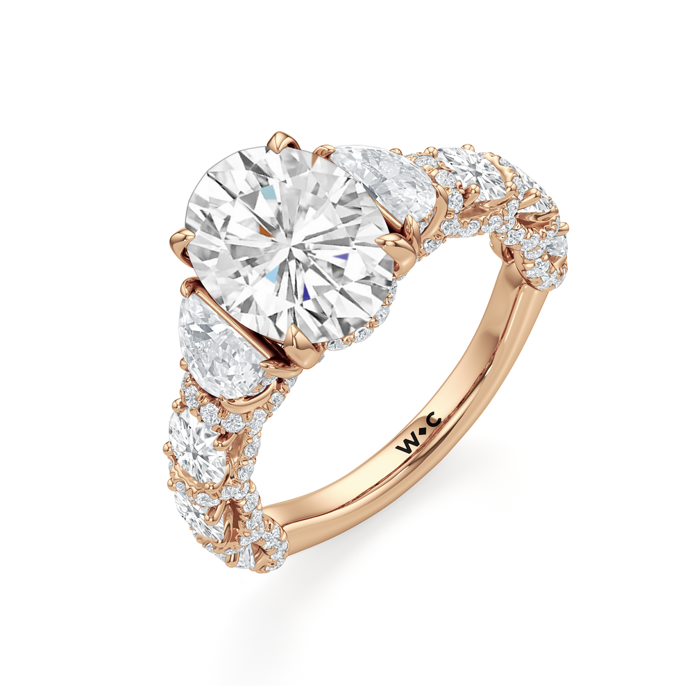 The Fulton Three Stone Half Moon Ring with Oval Cut Diamond in 14KT Rose Gold view 3
