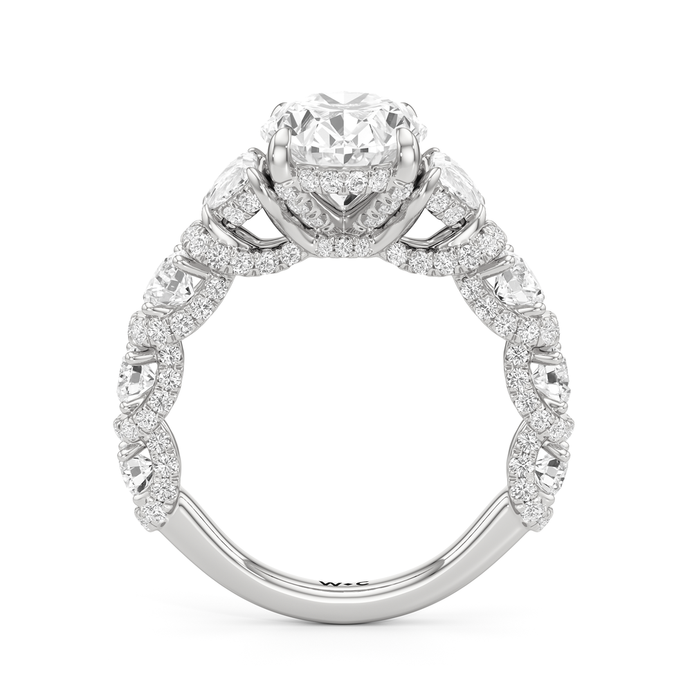 The Fulton Three Stone Half Moon Ring with Oval Cut Diamond in 14KT Platinum view 2
