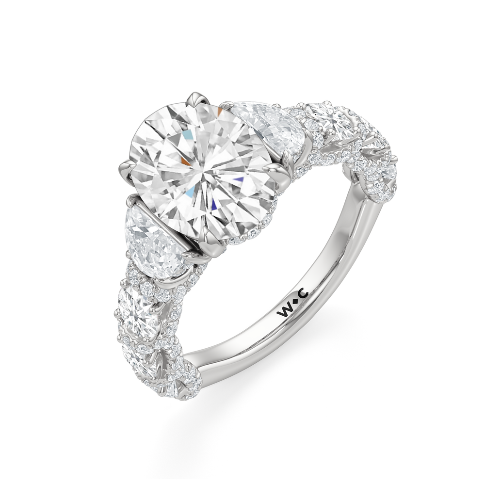 The Fulton Three Stone Half Moon Ring with Oval Cut Diamond in 14KT Platinum view 3
