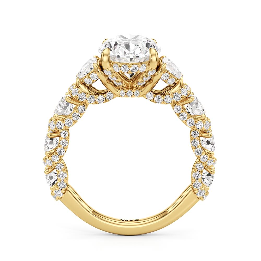 The Fulton Three Stone Half Moon Ring with Oval Cut Diamond in 14KT Yellow Gold view 2
