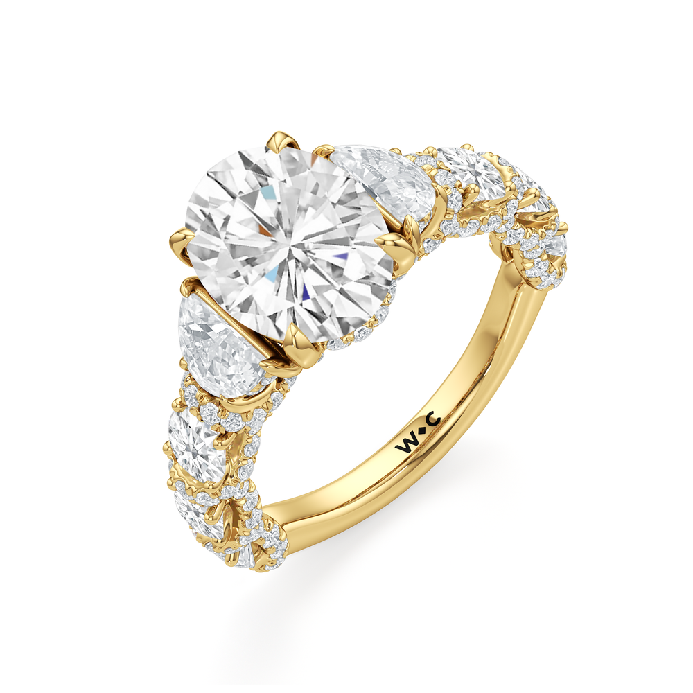 The Fulton Three Stone Half Moon Ring with Oval Cut Diamond in 14KT Yellow Gold view 3
