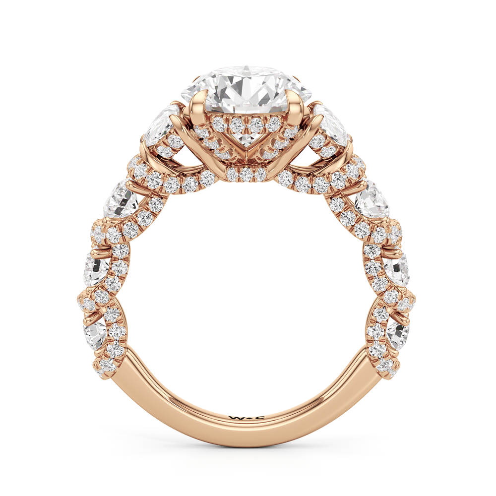 The Fulton Three Stone Half Moon Ring with Round Cut Diamond in 14KT Rose Gold view 2
