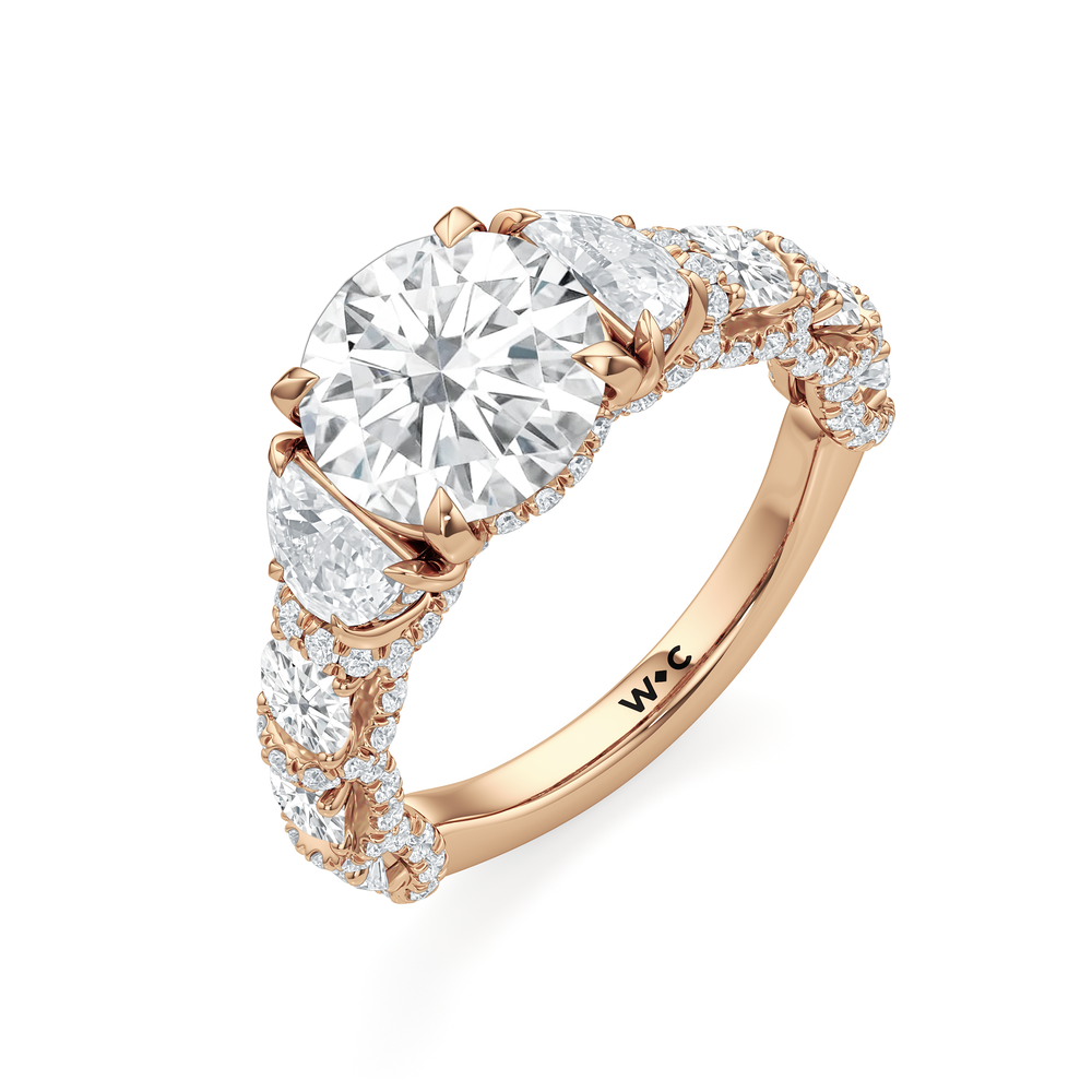 The Fulton Three Stone Half Moon Ring with Round Cut Diamond in 14KT Rose Gold view 3
