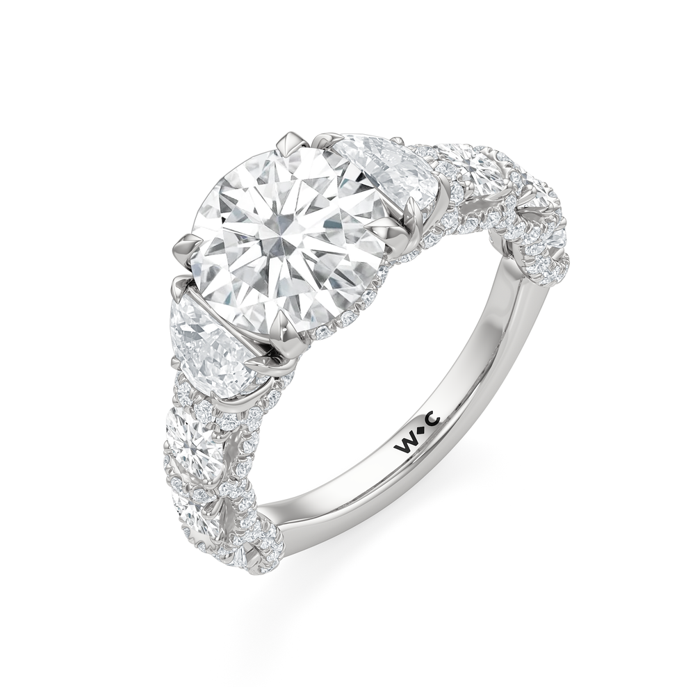 The Fulton Three Stone Half Moon Ring with Round Cut Diamond in 14KT Platinum view 3
