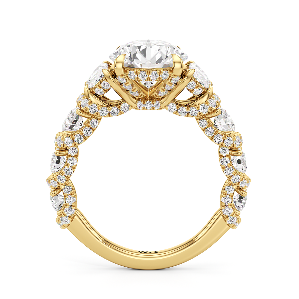 The Fulton Three Stone Half Moon Ring with Round Cut Diamond in 14KT Yellow Gold view 2
