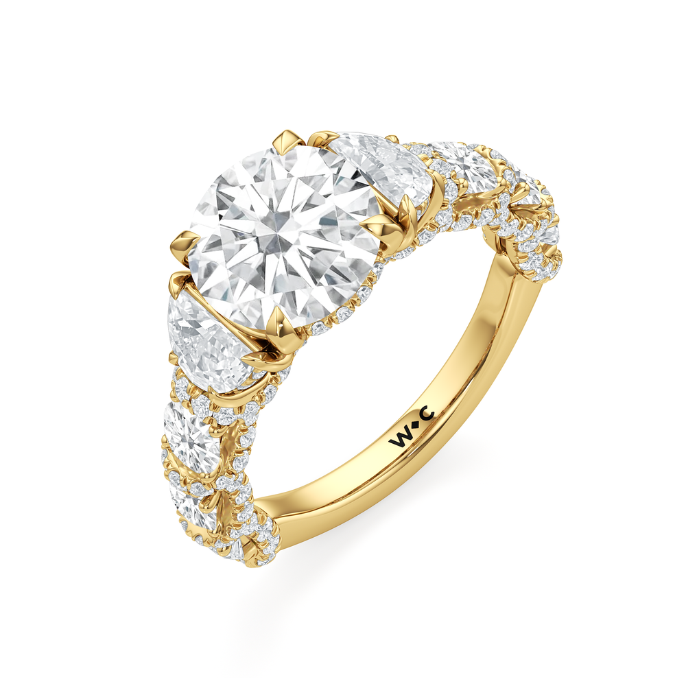 The Fulton Three Stone Half Moon Ring with Round Cut Diamond in 14KT Yellow Gold view 3
