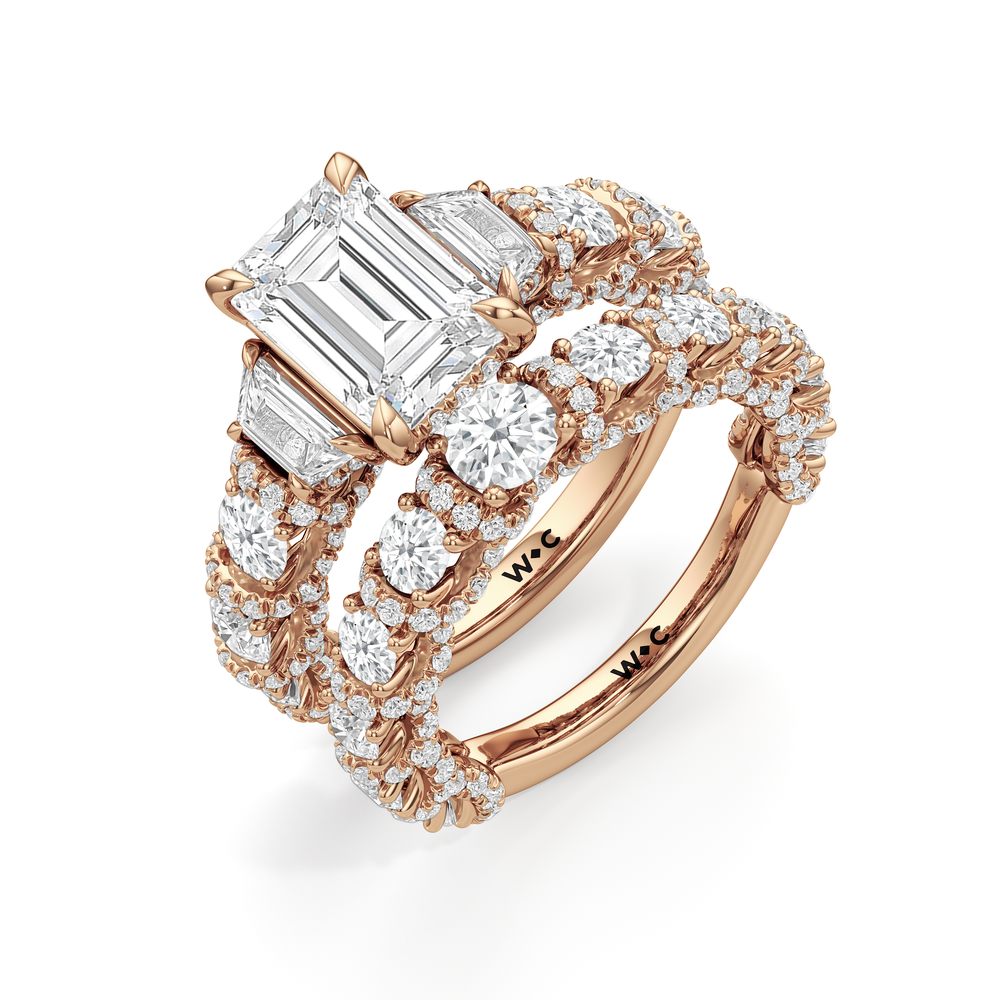 The Fulton Three Stone Trapezoid Ring with Radiant Cut Diamond in 14KT Rose Gold view 5
