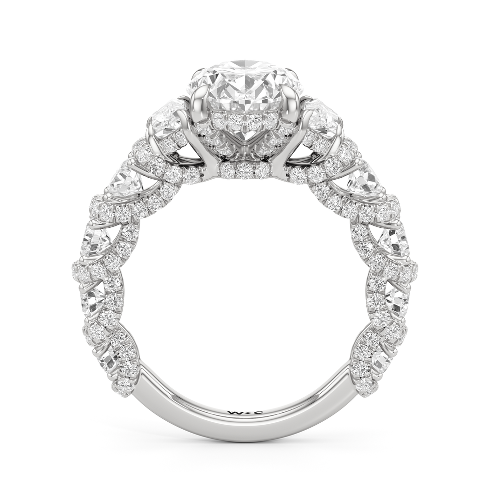 The Fulton Three Stone Trapezoid Ring with Oval Cut Diamond in 14KT Platinum view 2
