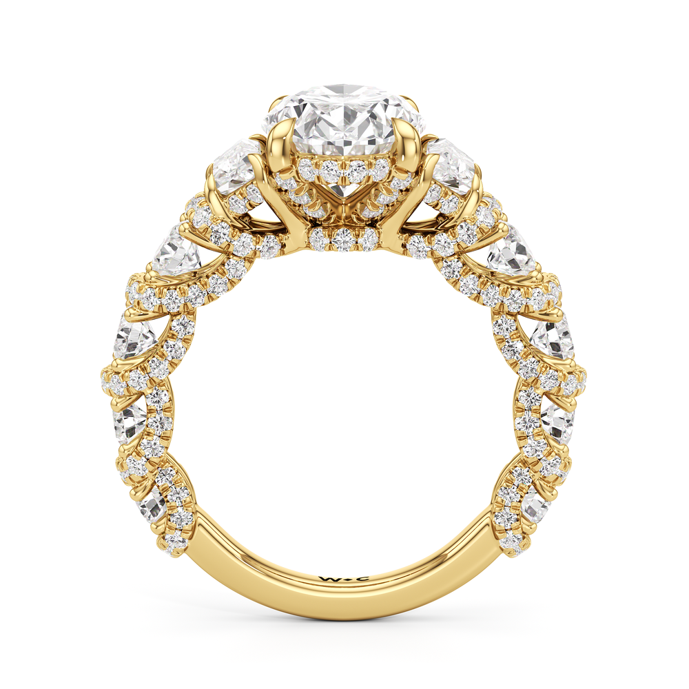 The Fulton Three Stone Trapezoid Ring with Oval Cut Diamond in 14KT Yellow Gold view 2
