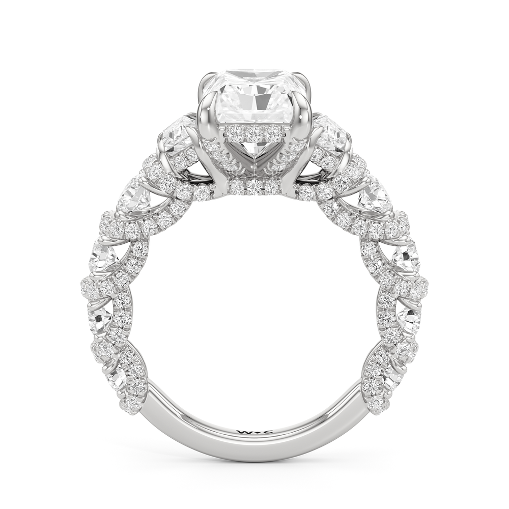 The Fulton Three Stone Trapezoid Ring with Radiant Cut Diamond in 14KT Platinum view 2
