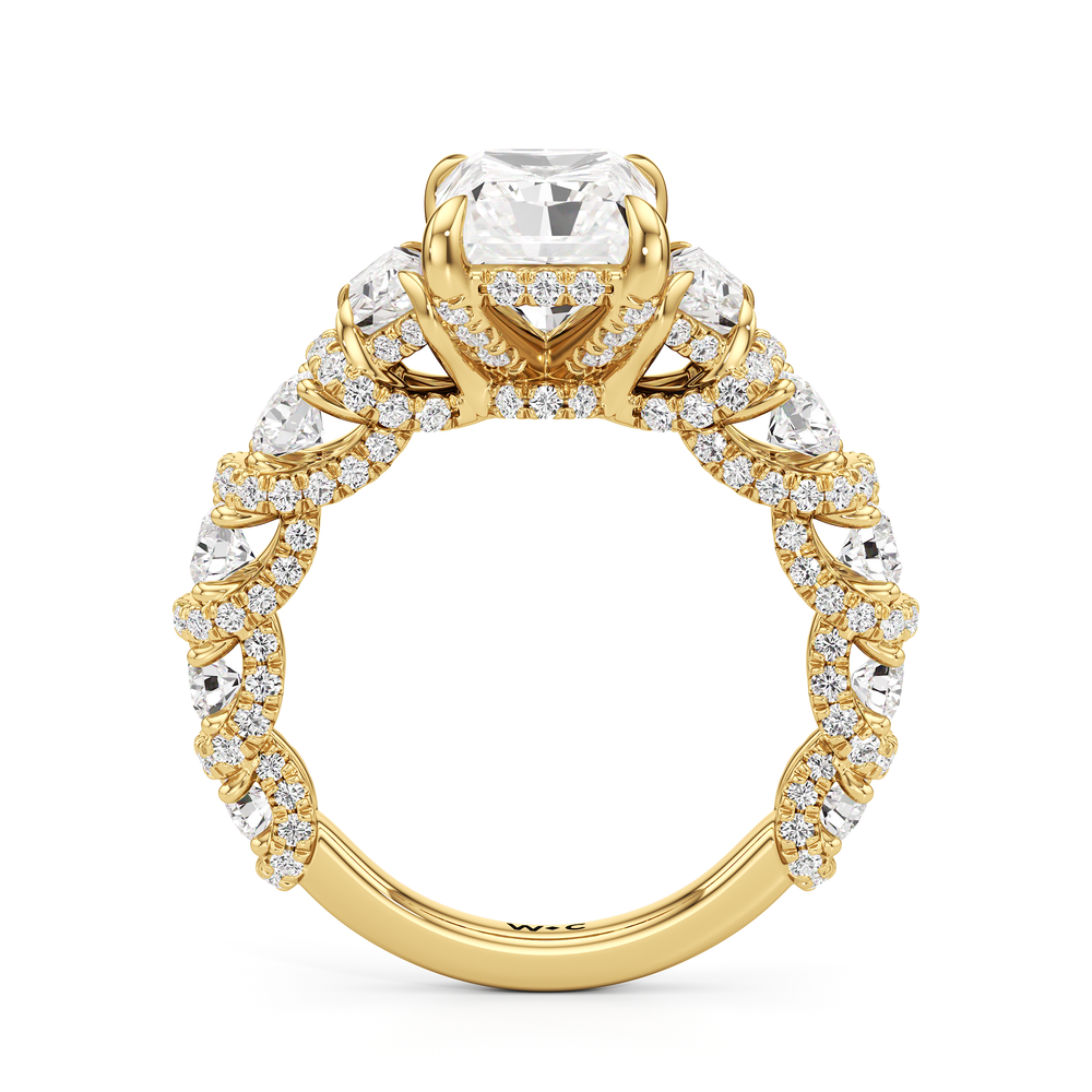 The Fulton Three Stone Trapezoid Ring with Radiant Cut Diamond in 14KT Yellow Gold view 2
