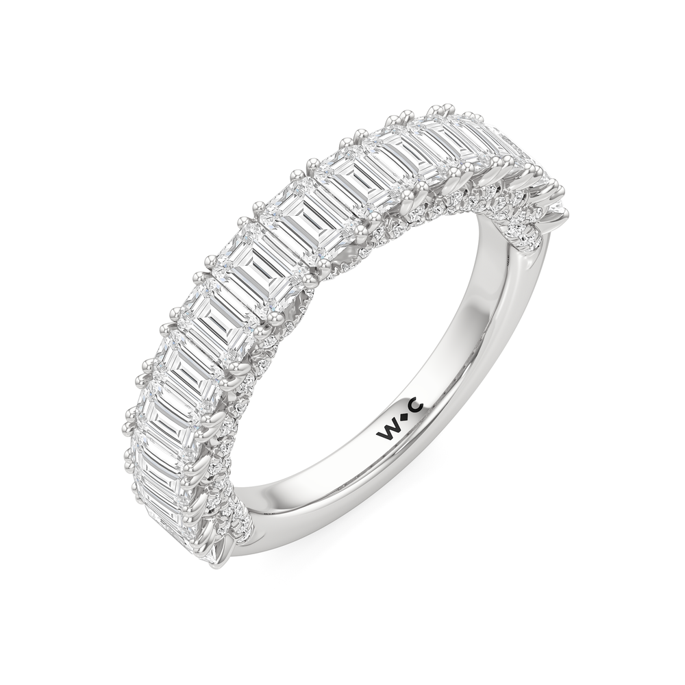 The Roosevelt Emerald Diamond Wedding Band with Platinum Cut Diamond in 14KT Platinum view 5
