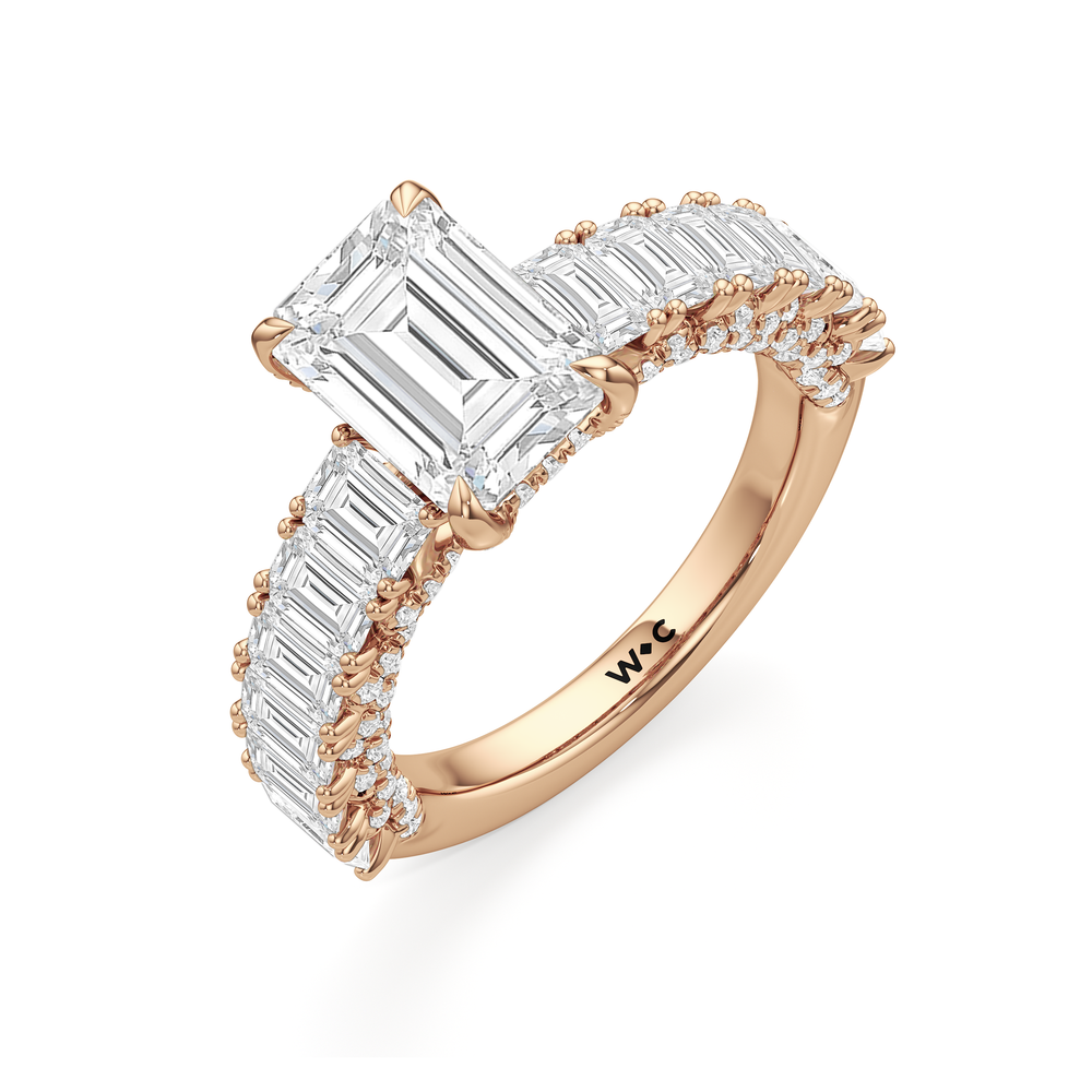 The Roosevelt Emerald Ring with Emerald Cut Diamond in 14KT Rose Gold view 4

