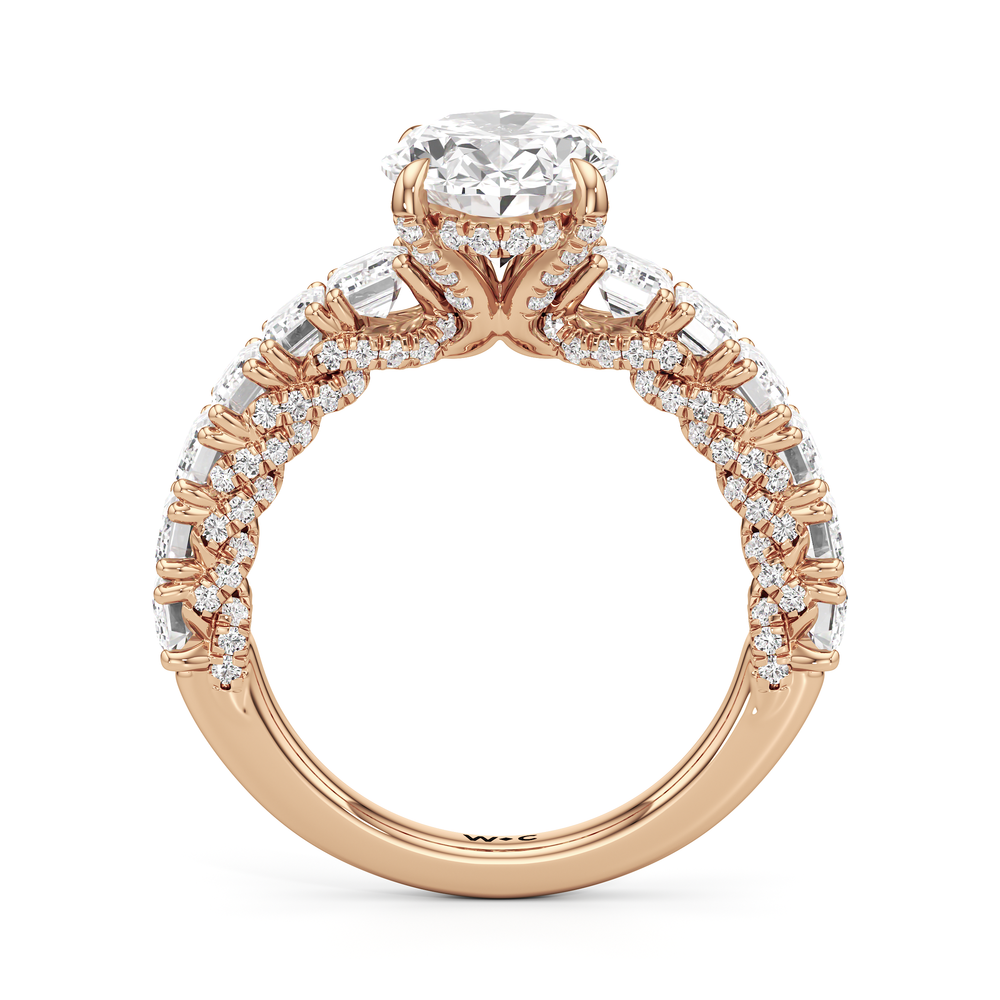 The Roosevelt Emerald Ring with Oval Cut Diamond in 14KT Rose Gold view 3
