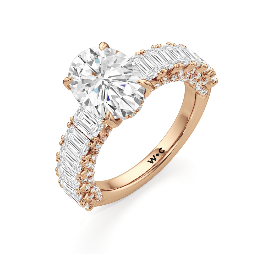 The Roosevelt Emerald Ring with Oval Cut Diamond in 14KT Rose Gold view 4
