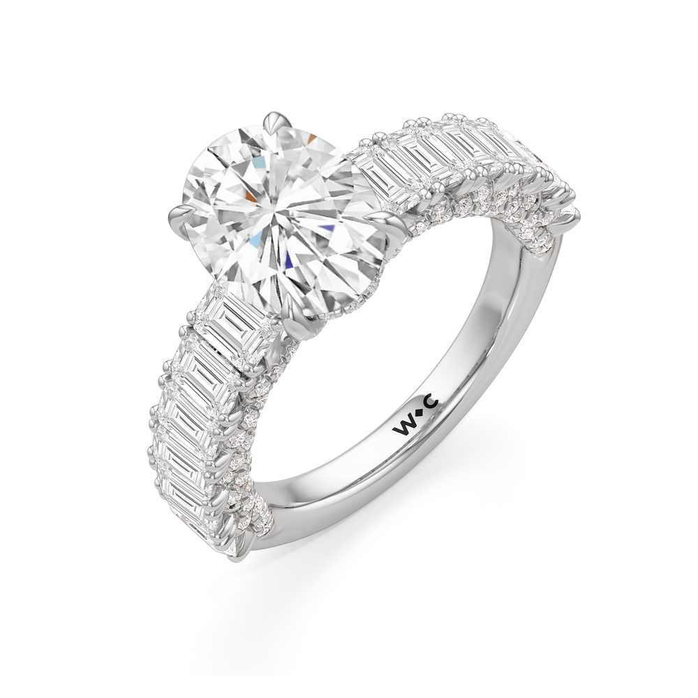 The Roosevelt Emerald Ring with Oval Cut Diamond in 14KT Platinum view 4
