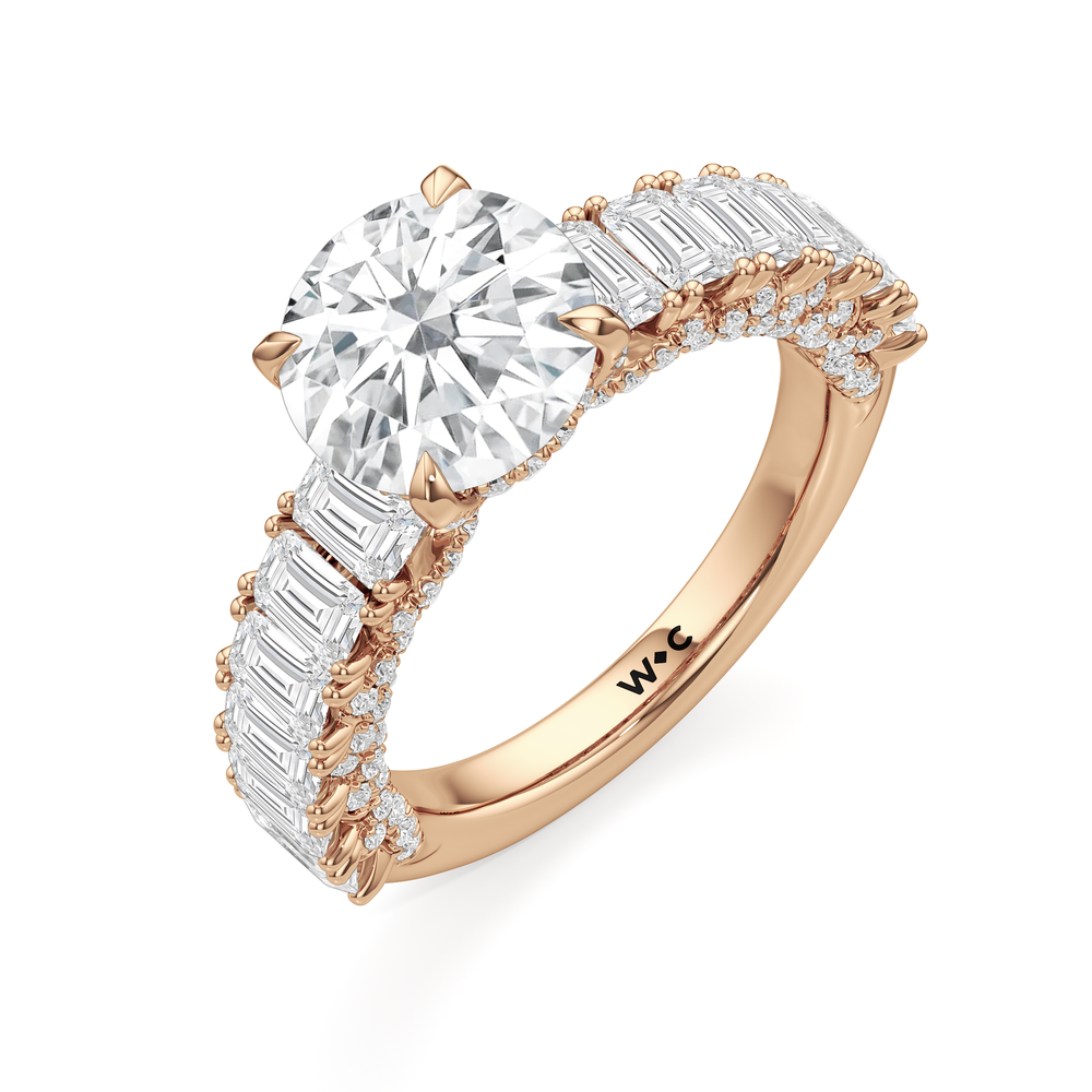 The Roosevelt Emerald Ring with Round Cut Diamond in 14KT Rose Gold view 4
