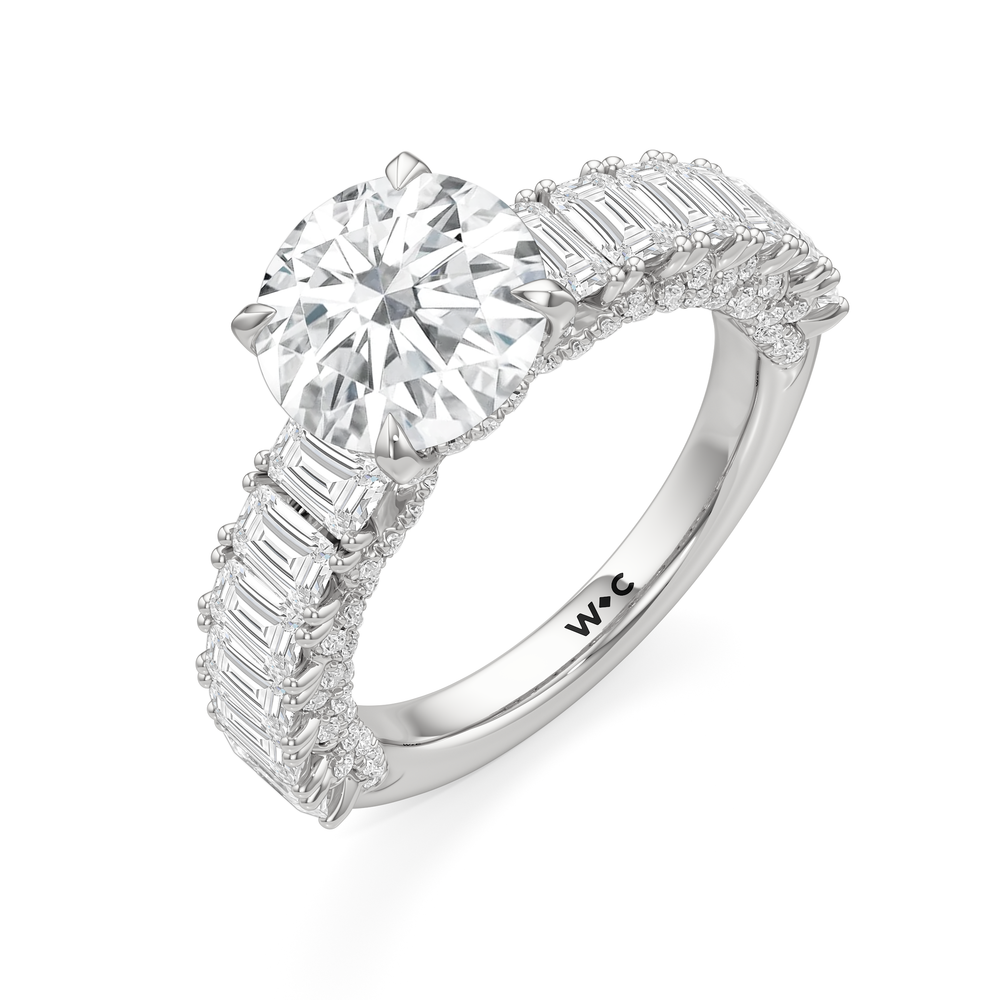 The Roosevelt Emerald Ring with Round Cut Diamond in 14KT Platinum view 4
