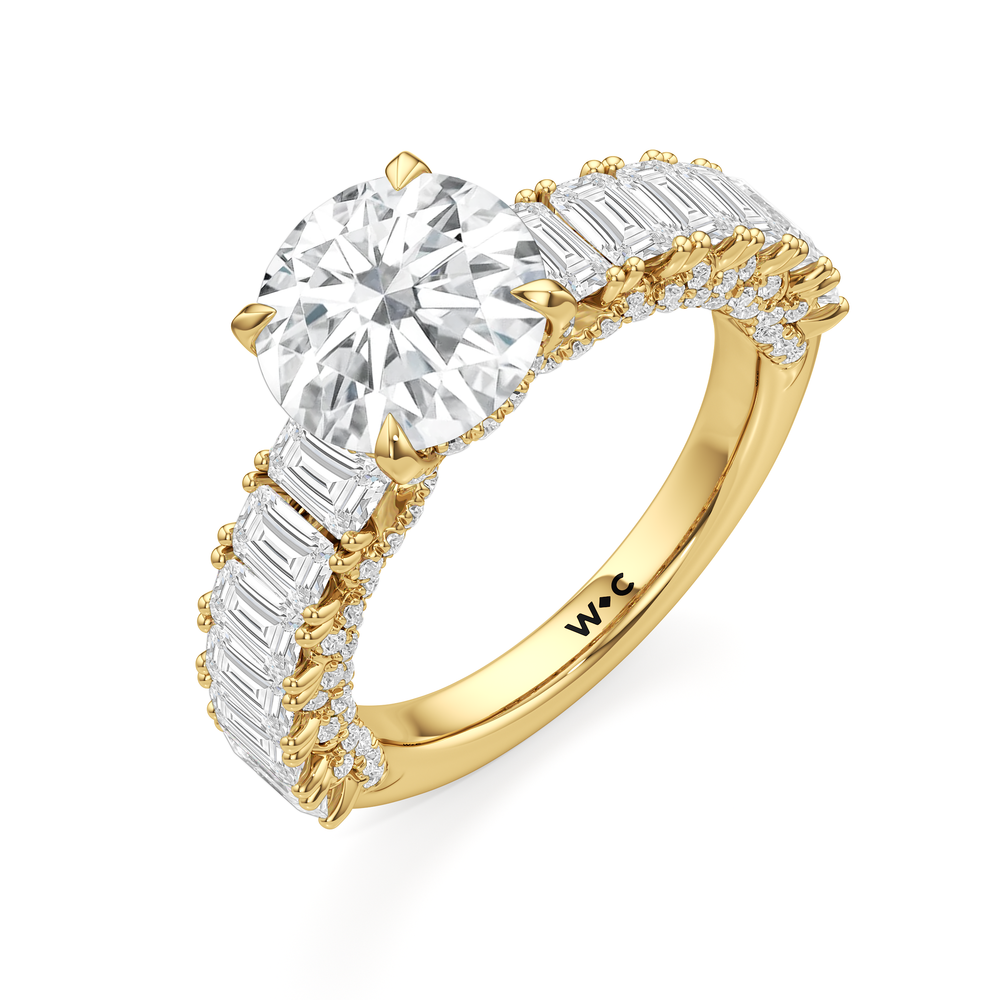 The Roosevelt Emerald Ring with Round Cut Diamond in 14KT Yellow Gold view 4
