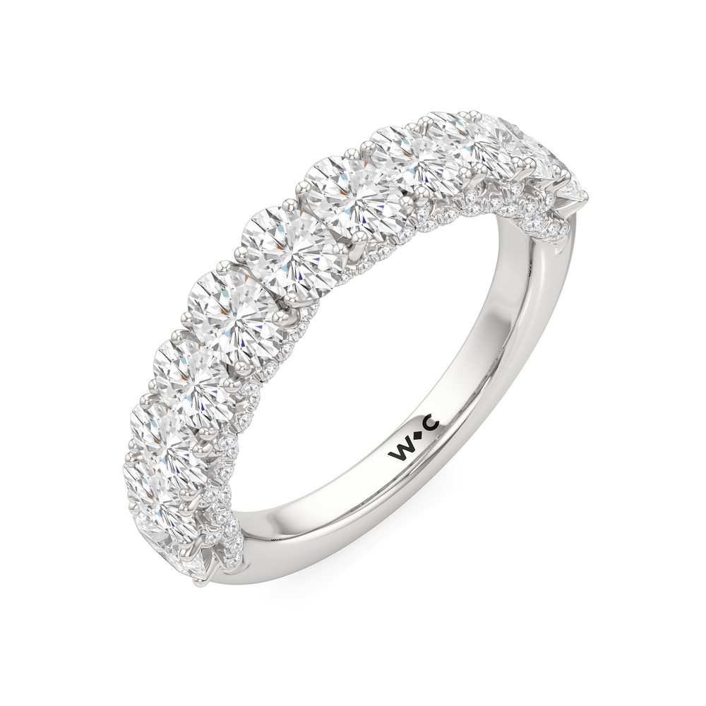 The Roosevelt Three Stone Diamond Wedding Band with Platinum Cut Diamond in 14KT Platinum view 5
