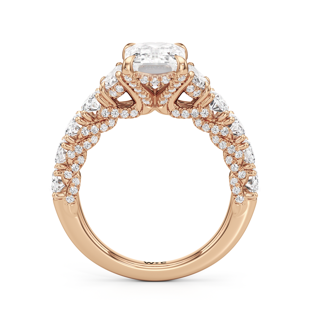 The Roosevelt Three Stone Ring with Emerald Cut Diamond in 14KT Rose Gold view 3
