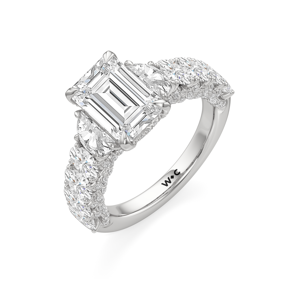 The Roosevelt Three Stone Ring with Emerald Cut Diamond in 14KT Platinum view 4

