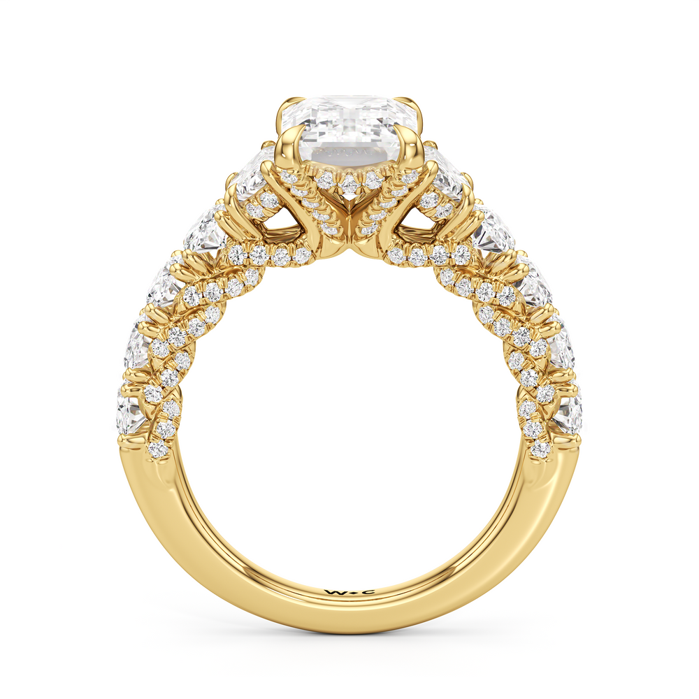 The Roosevelt Three Stone Ring with Emerald Cut Diamond in 14KT Yellow Gold view 3
