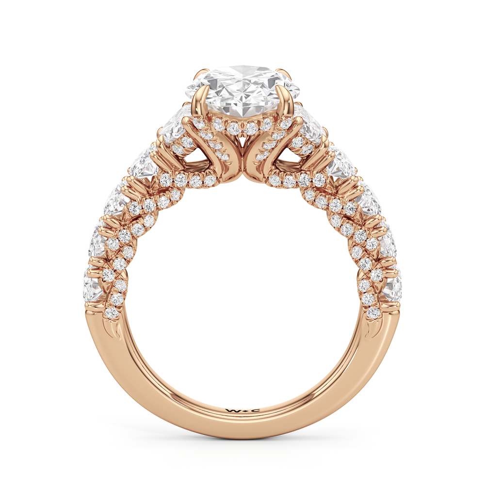 The Roosevelt Three Stone Ring with Oval Cut Diamond in 14KT Rose Gold view 3
