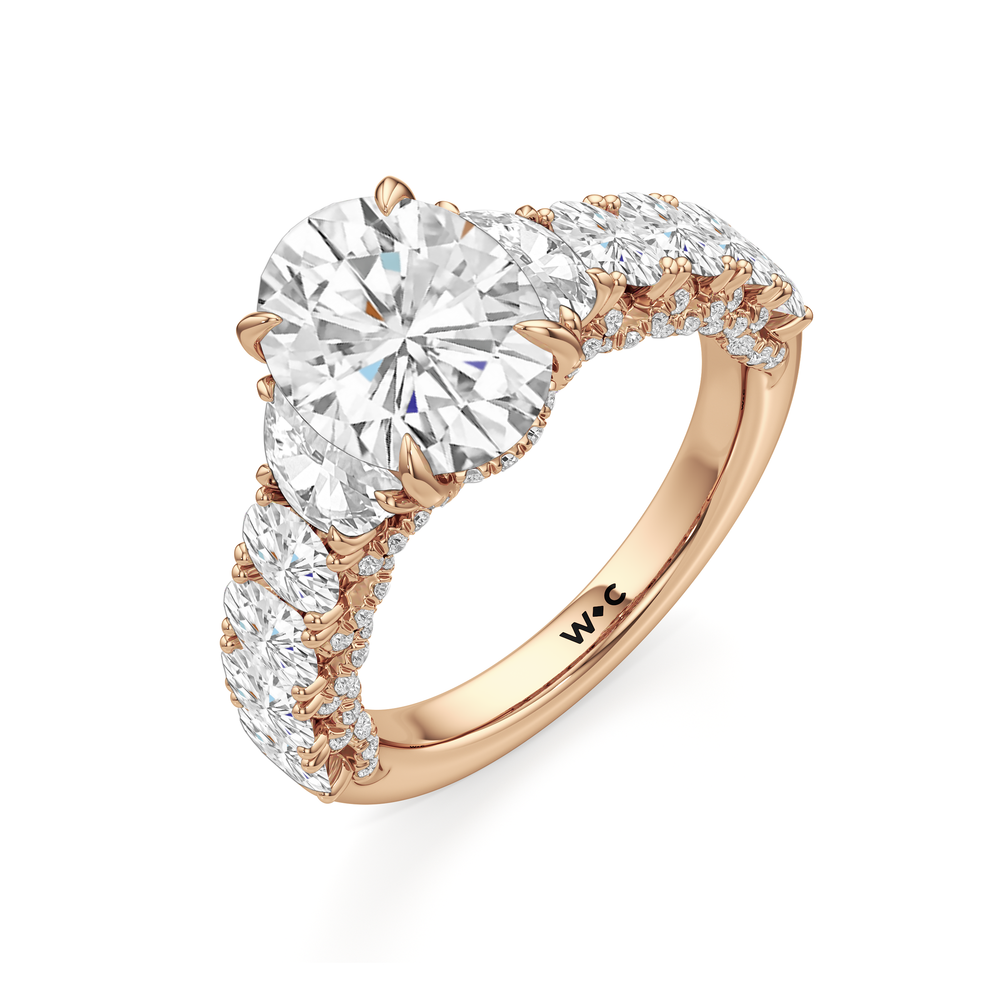 The Roosevelt Three Stone Ring with Oval Cut Diamond in 14KT Rose Gold view 4
