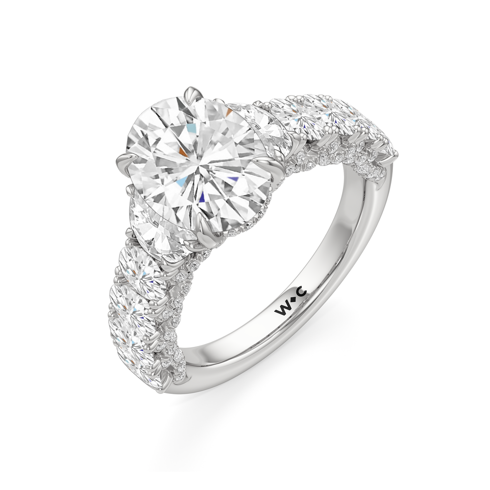 The Roosevelt Three Stone Ring with Oval Cut Diamond in 14KT Platinum view 4

