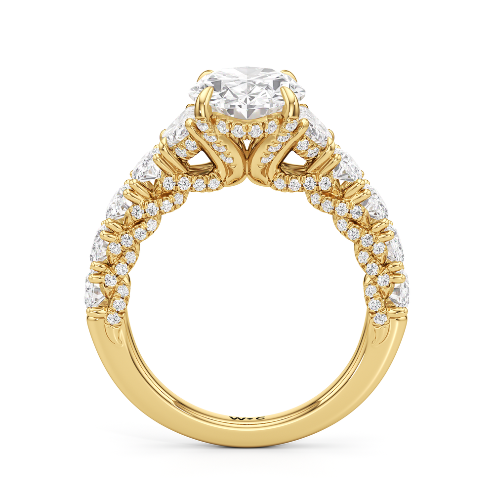 The Roosevelt Three Stone Ring with Oval Cut Diamond in 14KT Yellow Gold view 3
