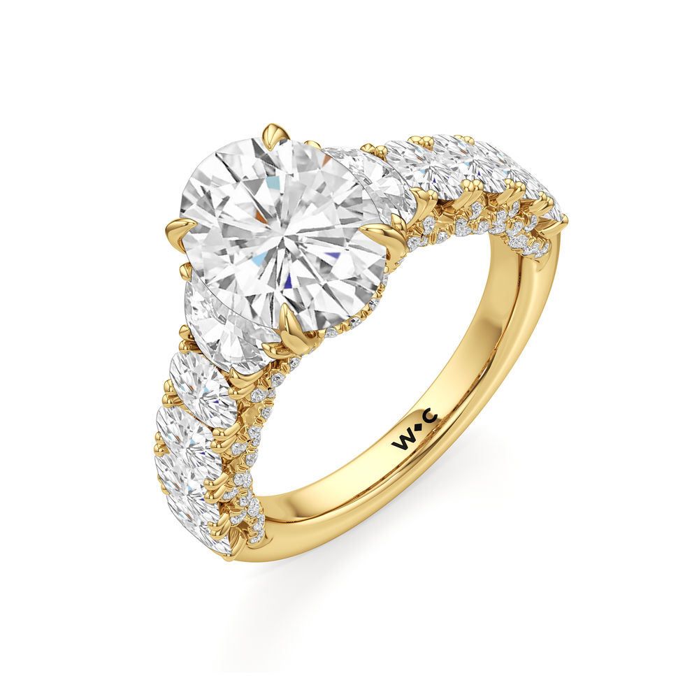 The Roosevelt Three Stone Ring with Oval Cut Diamond in 14KT Yellow Gold view 4
