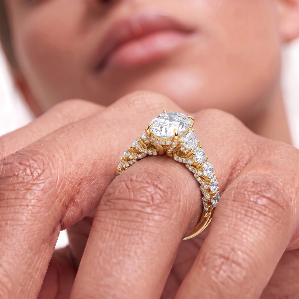 The Roosevelt Three Stone Ring with Radiant Cut Diamond in 14KT Rose Gold view 3
