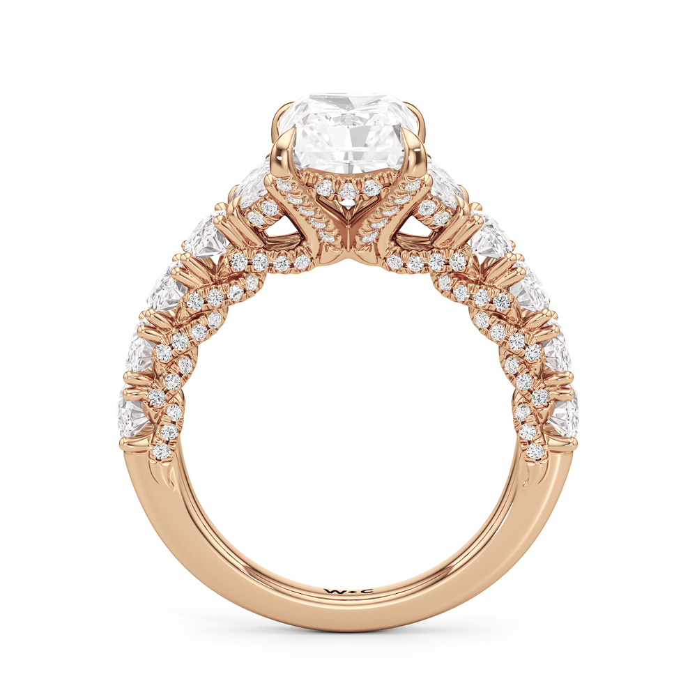 The Roosevelt Three Stone Ring with Radiant Cut Diamond in 14KT Rose Gold view 3
