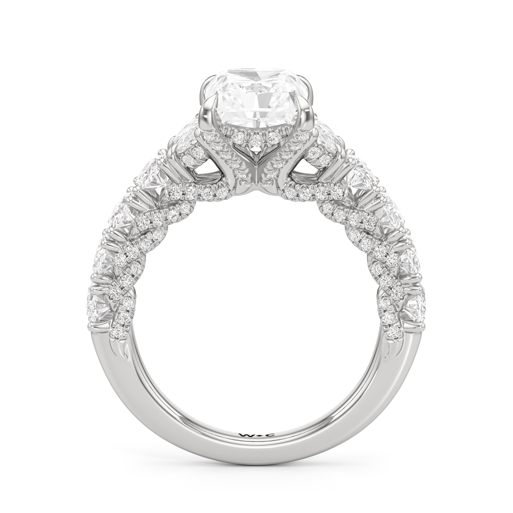 The Roosevelt Three Stone Ring with Radiant Cut Diamond in 14KT Platinum view 3
