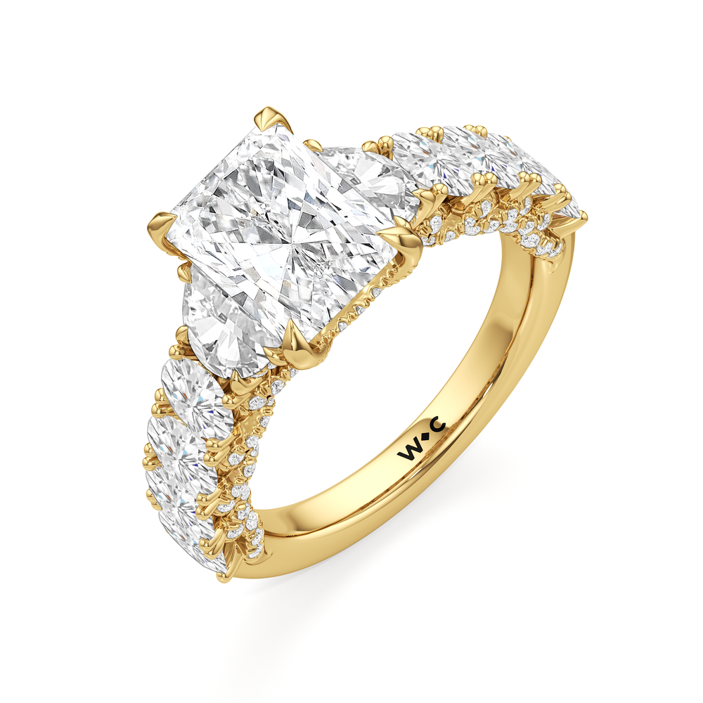 The Roosevelt Three Stone Ring with Radiant Cut Diamond in 14KT Yellow Gold view 4
