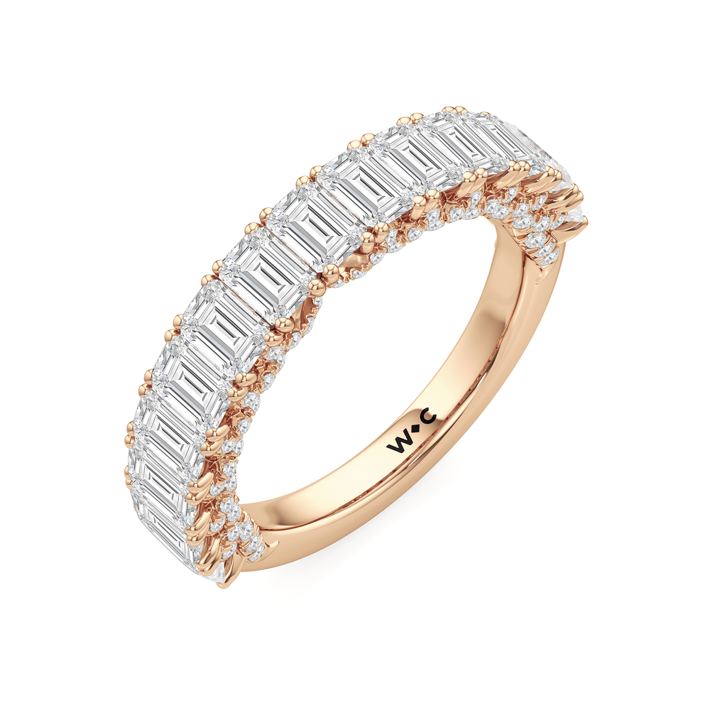 The Roosevelt Three Stone Trapezoid Diamond Wedding Band with 18KT Rose Gold Cut Diamond in 14KT Rose Gold view 5

