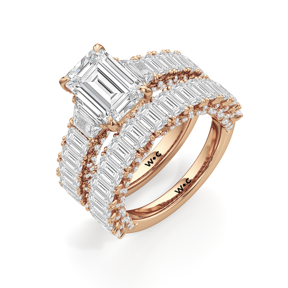 The Roosevelt Three Stone Trapezoid Ring with Radiant Cut Diamond in 14KT Rose Gold view 7
