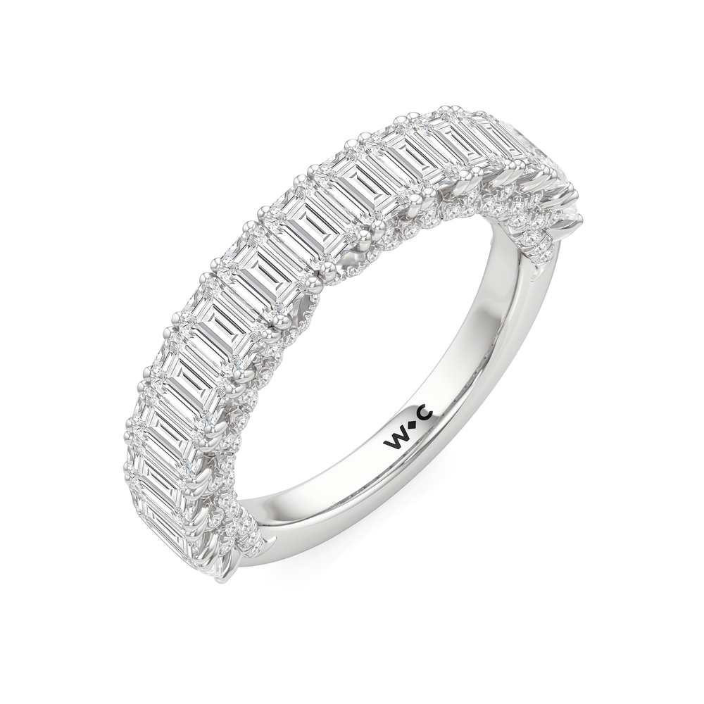 The Roosevelt Three Stone Trapezoid Diamond Wedding Band with Platinum Cut Diamond in 14KT Platinum view 5
