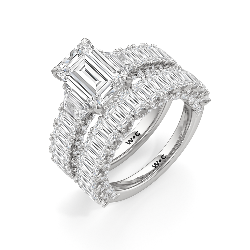 The Roosevelt Three Stone Trapezoid Diamond Wedding Band with Platinum Cut Diamond in 14KT Platinum view 4
