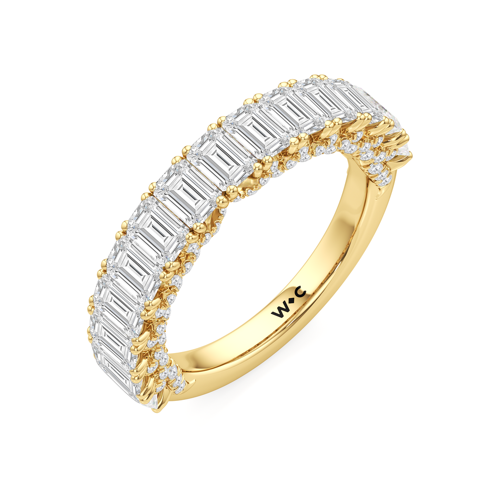 The Roosevelt Three Stone Trapezoid Diamond Wedding Band with 18KT Yellow Gold Cut Diamond in 14KT Yellow Gold view 5
