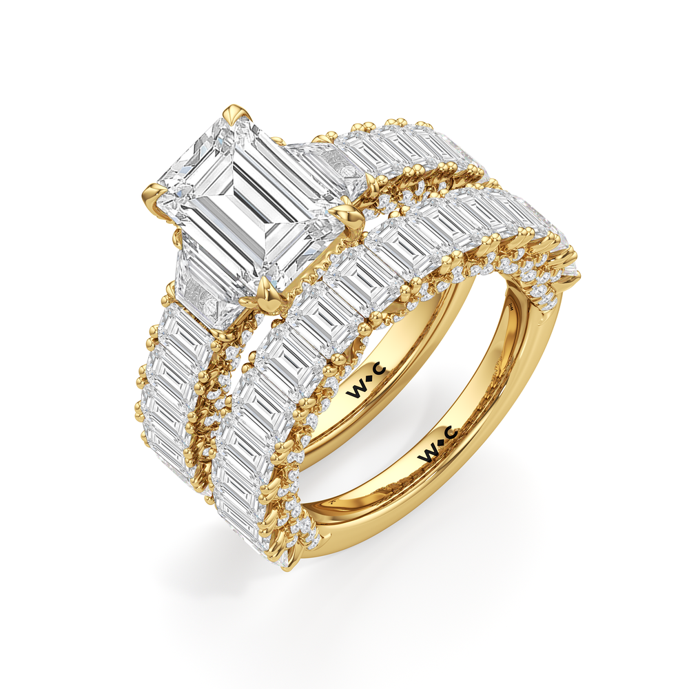 The Roosevelt Three Stone Trapezoid Diamond Wedding Band with 18KT Yellow Gold Cut Diamond in 14KT Yellow Gold view 4
