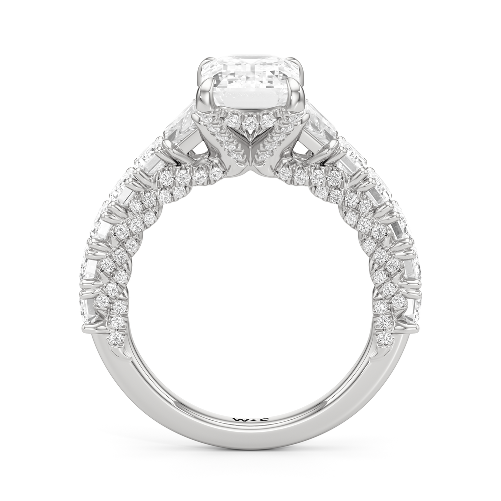 The Roosevelt Three Stone Trapezoid Ring with Emerald Cut Diamond in 14KT Platinum view 3
