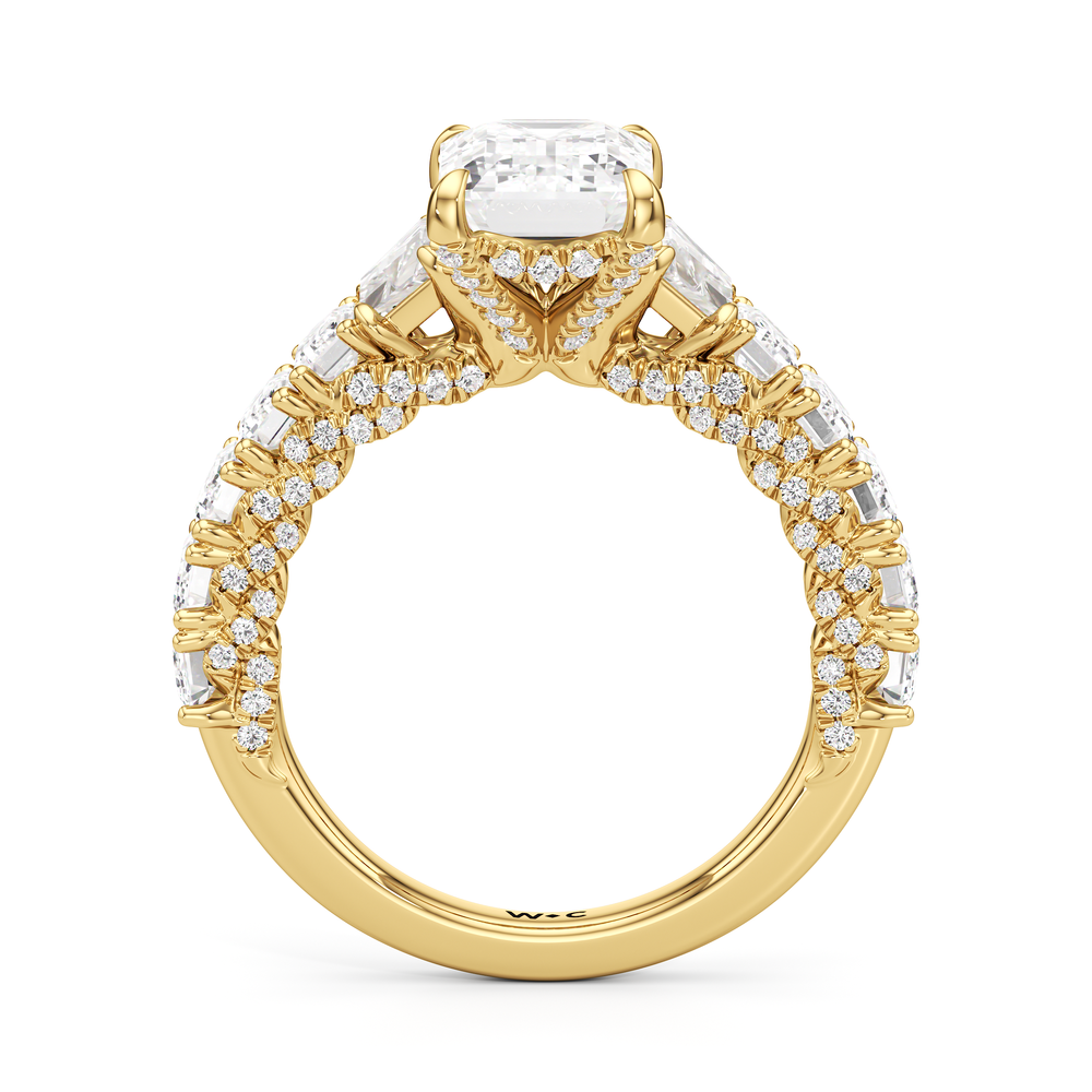 The Roosevelt Three Stone Trapezoid Ring with Emerald Cut Diamond in 14KT Yellow Gold view 3

