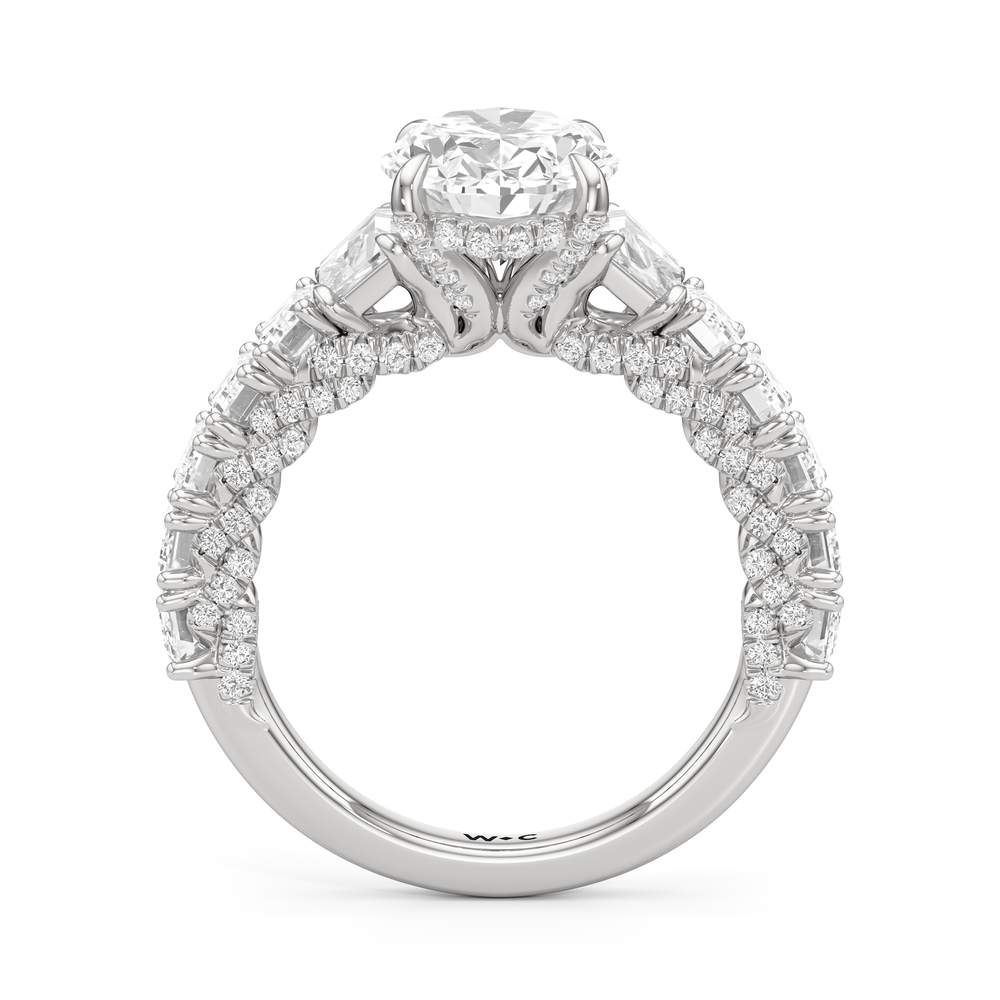 The Roosevelt Three Stone Trapezoid Ring with Oval Cut Diamond in 14KT Platinum view 3
