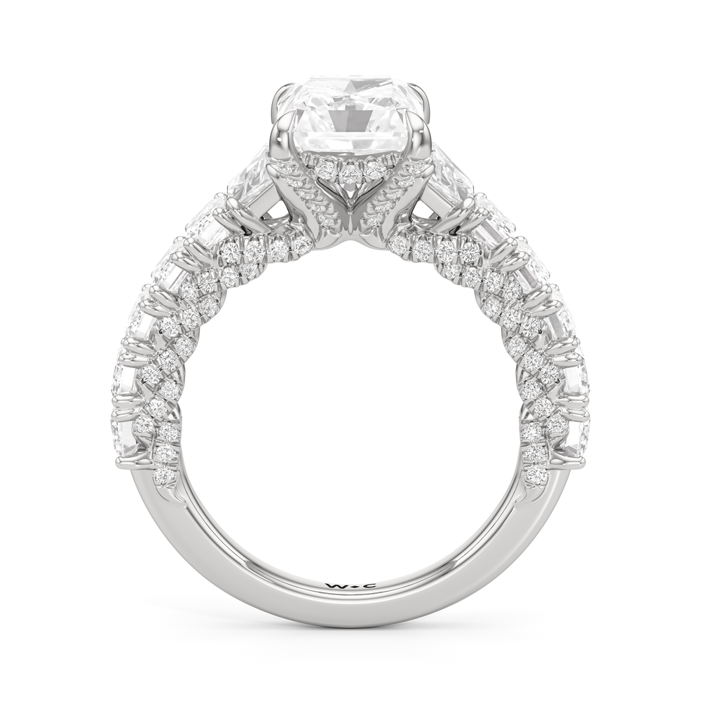 The Roosevelt Three Stone Trapezoid Ring with Radiant Cut Diamond in 14KT Platinum view 3

