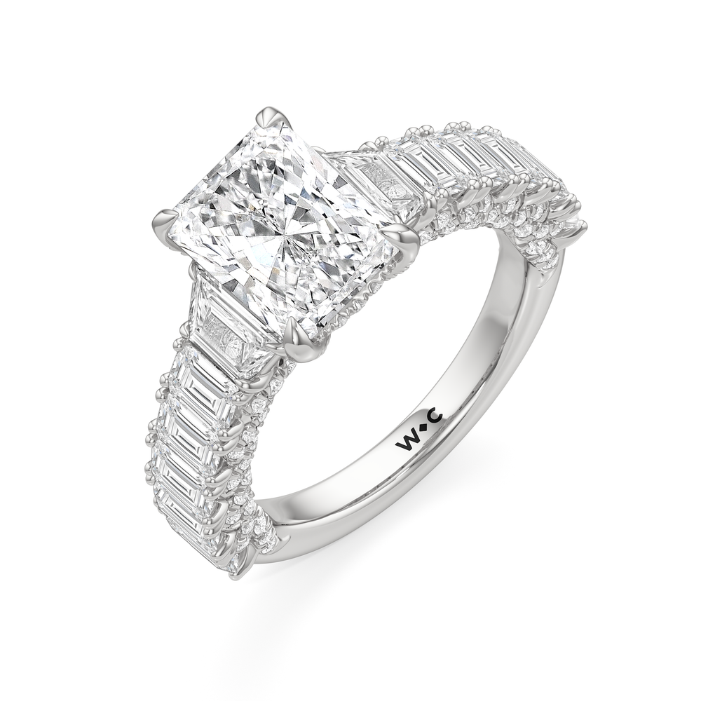 The Roosevelt Three Stone Trapezoid Ring with Radiant Cut Diamond in 14KT Platinum view 4
