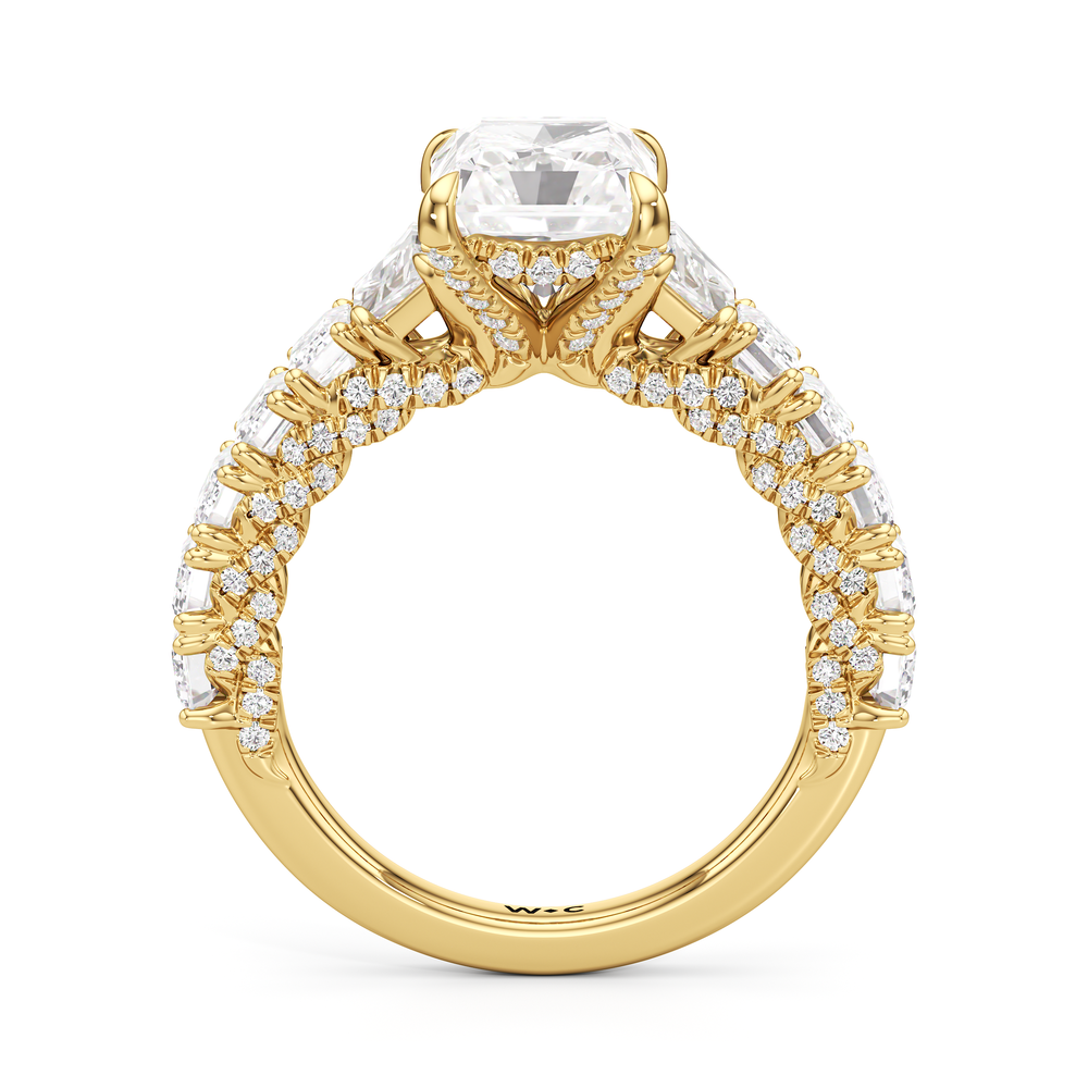 The Roosevelt Three Stone Trapezoid Ring with Radiant Cut Diamond in 14KT Yellow Gold view 3
